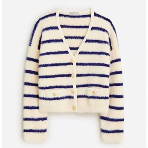 NWT J. Crew Sweater lady jacket in striped brushed yarn size medium(damaged) - Picture 2 of 15
